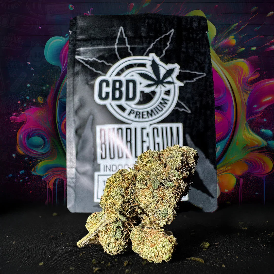 Flor CBD Indoor Bubblegum 15% cogollo dulce de cultivo controlado
